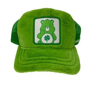 Overlord Care Bears Good Luck Bear Green Fuzzy Faux Fur Trucker Hat Snapback
